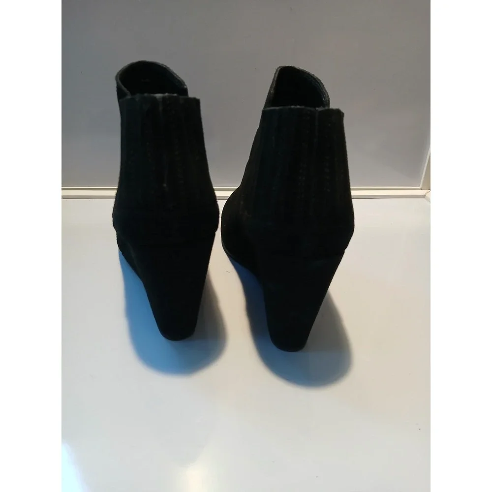 Black Suede Wedge‎ Ankle Boots Women's Elastic Side Zip Heel Shoes